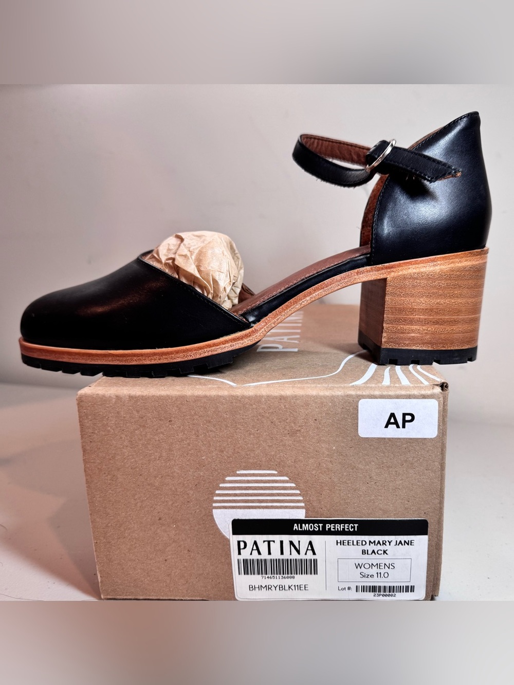Portland Leather Goods Black Heeled Mary Jane Women’s Shoe—Patina branded